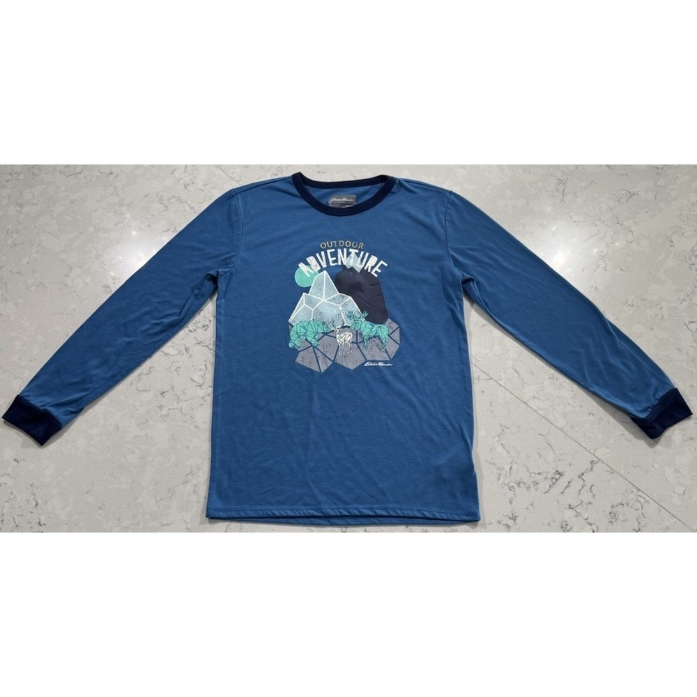 Eddie Bauer Long Sleeve T-Shirt Kids Large 14/16 Blue Outdoor Adventure Tee